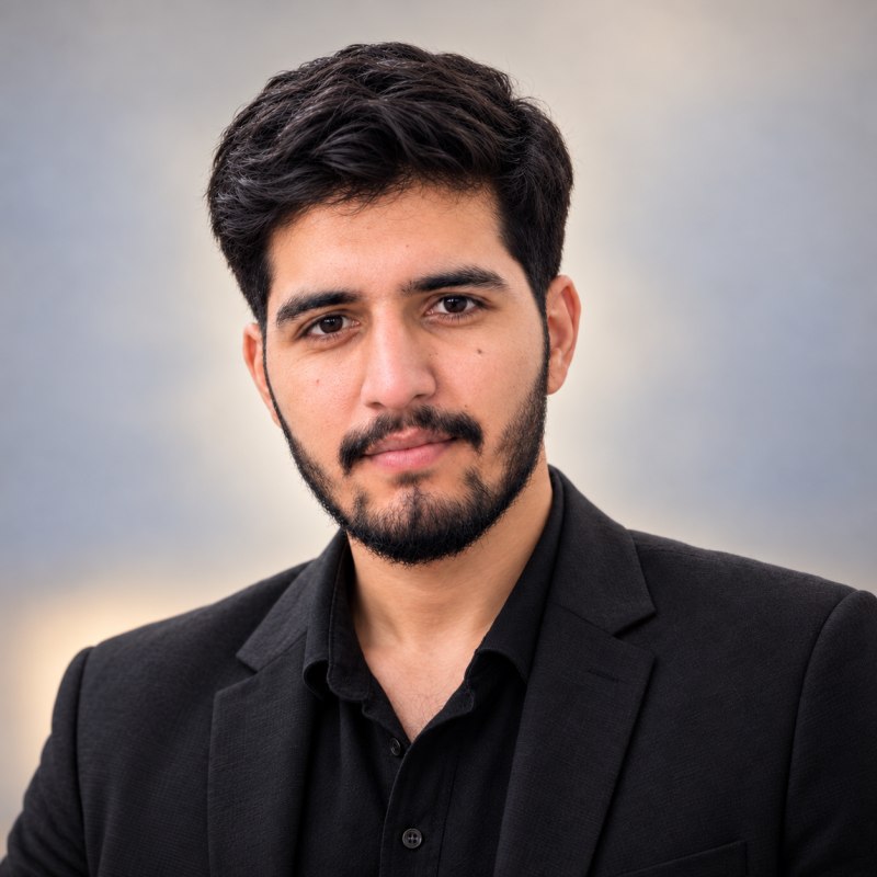 Portrait of Abdullah Haider wearing a black blazer